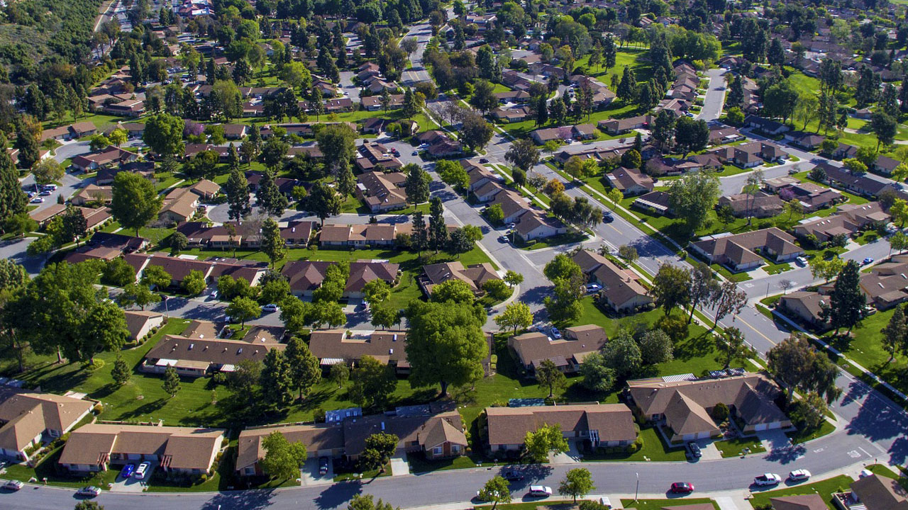overhead view of green neighborhood
