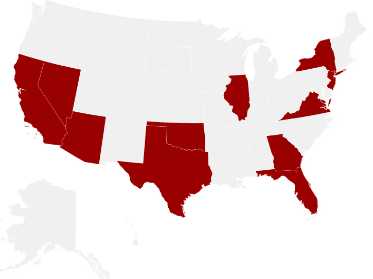 map of Mercury Insurance state coverage