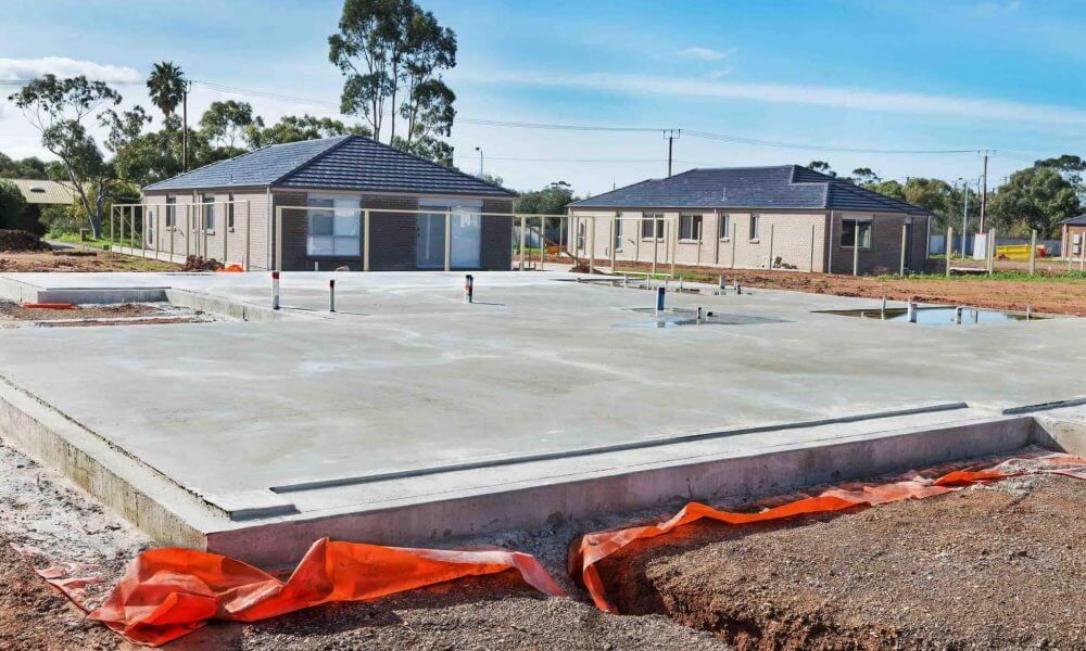 newly laid concrete slab foundation