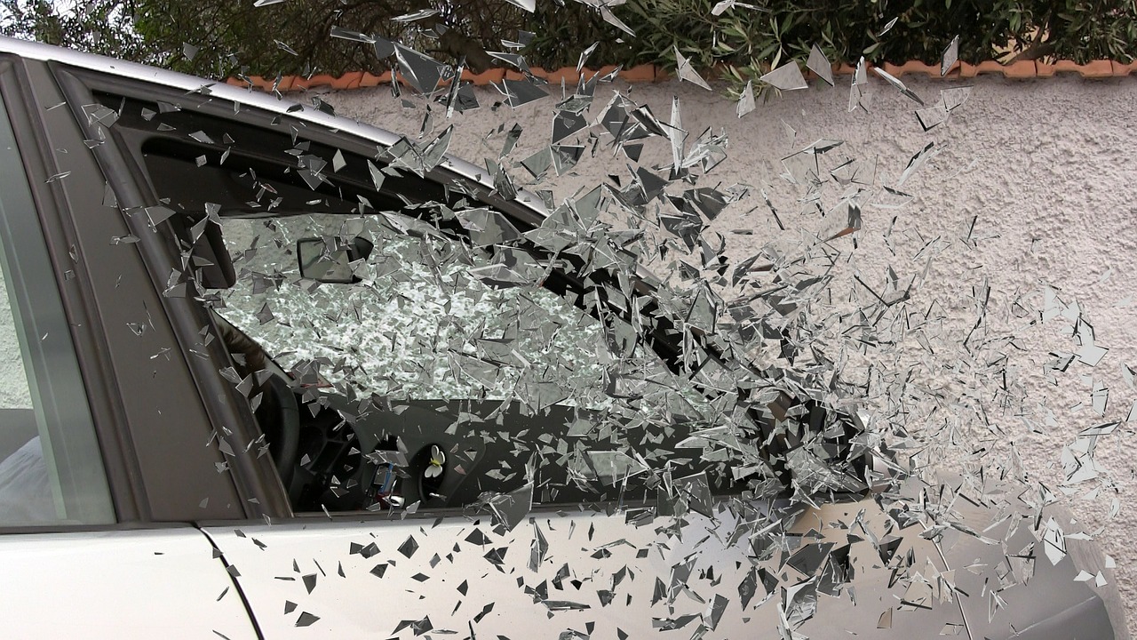 car accident broken window glass